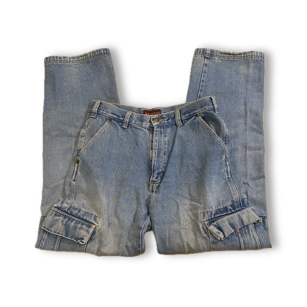 NEVADA baggy wide leg cargo pocket denim blue jeans